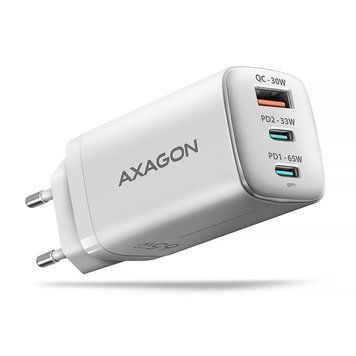 Мережевий зарядний пристрій AXAGON, 3x port (USB + dual USB-C), PD3.0/QC4+/PPS/Apple, 65W, Білий (ACU-DPQ65W) [502987]
