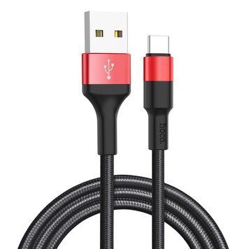 Кабель HOCO X26 USB to Type-C 2A, 18W 1m, nylon, aluminum connectors, Black+Red (6957531080251) [802235]