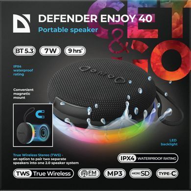 Акустична система 1.0 Defender Enjoy 40 7Вт Magnet/BT/IPX4/FM/TF/TWS (65141) [405283]