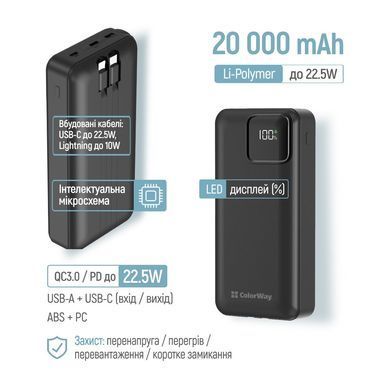 Універсальна мобільна батарея ColorWay Optimal Power 20000mAh Black (CW-PB200LPB5BK-PDD) [618545]