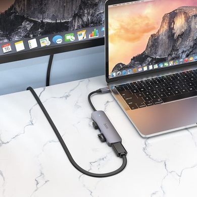 USB-хаб HOCO HB28 Type-C multi-function converter(HDTV+USB3.0+USB2.0+SD+TF+PD) Metal Gray (6931474769336) [805379]