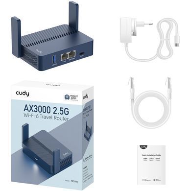 Маршрутизатор Cudy, AX3000 2.5G Wi-Fi 6 Router w USB, 2&times;1000Mbps RJ45, USB Type-C power in. (TR3000) [403402]