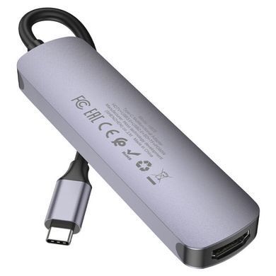 USB-хаб HOCO HB28 Type-C multi-function converter(HDTV+USB3.0+USB2.0+SD+TF+PD) Metal Gray (6931474769336) [805379]