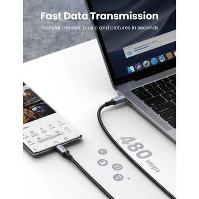 Кабель UGREEN US316 USB-C Cable Aluminum Case with Braided 1m (Black) (UGR-70427) [803336]