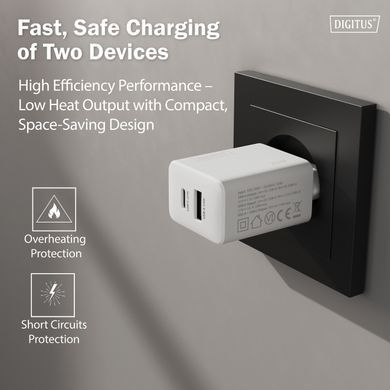 Зарядний пристрій DIGITUS 1хUSB-C, 1хUSB-A, 20W (DA-10300) [113495]