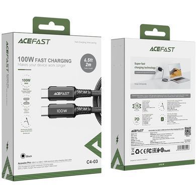 Кабель USB 2.0 Type-C M-M, 2 м, 100W C4-03, zinc alloy, Black, Acefast (6974316280996) [402445]