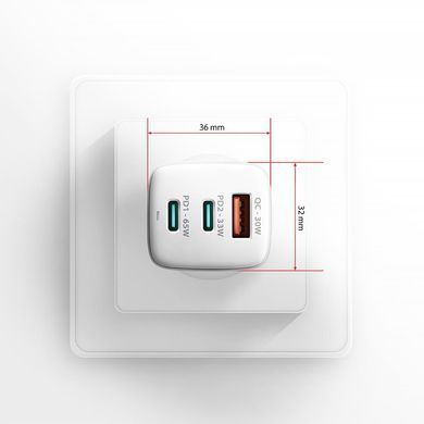 Мережевий зарядний пристрій AXAGON, 3x port (USB + dual USB-C), PD3.0/QC4+/PPS/Apple, 65W, Білий (ACU-DPQ65W) [502987]