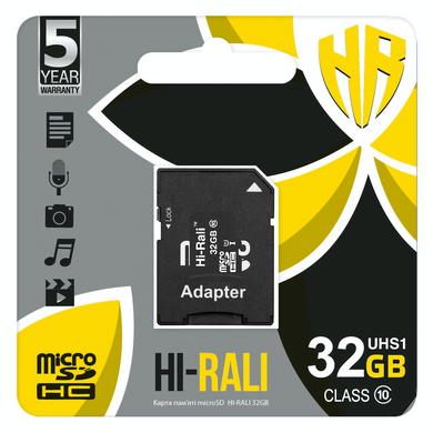 Карта пам`ятi MicroSDHC 32GB UHS-I Class 10 Hi-Rali + SD-adapter (HI-32GBSD10U1-01) [606951]