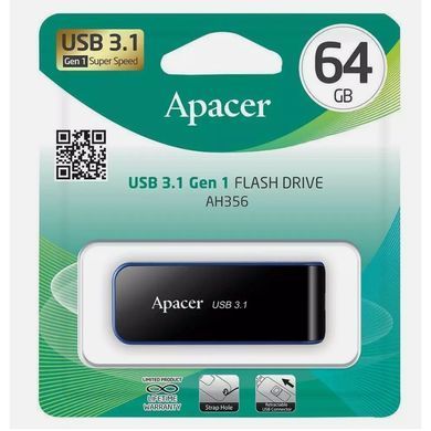 Флеш-накопичувач Apacer USB 3.2 Gen 1 AH356 64GB Black (AP64GAH356B-1) [803079]