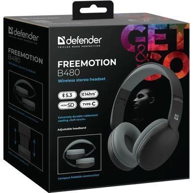 Гарнітура Defender FreeMotion B480 Bluetooth, чорна (63480) [403155]