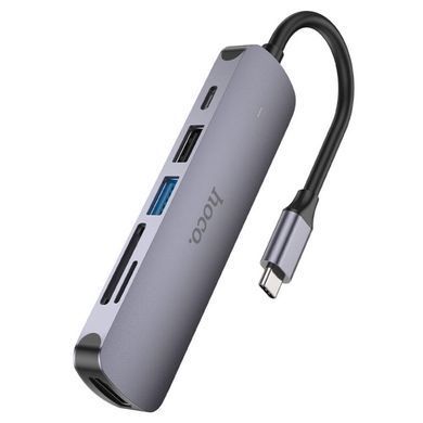 USB-хаб HOCO HB28 Type-C multi-function converter(HDTV+USB3.0+USB2.0+SD+TF+PD) Metal Gray (6931474769336) [805379]