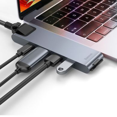 USB-хаб Baseus Thunderbolt C+Pro Seven-in-one smart HUB docking station Grey (CAHUB-L0G) [805384]