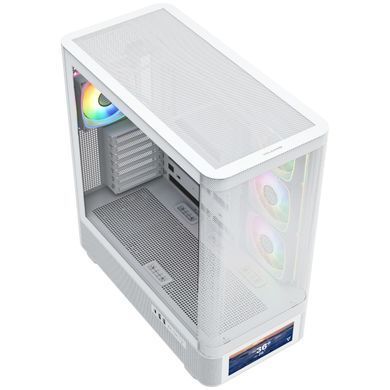 Корпус Modecom VOLCANO AQ500 ARGB MIDI FRONT LCD 6,2&rdquo;, 4x120mm fans WHITE без БЖ ATX (MC-A-AQ500-4FA-W) [405389]