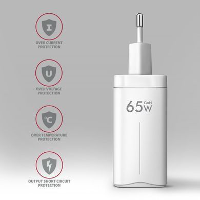 Мережевий зарядний пристрій AXAGON, 3x port (USB + dual USB-C), PD3.0/QC4+/PPS/Apple, 65W, Білий (ACU-DPQ65W) [502987]