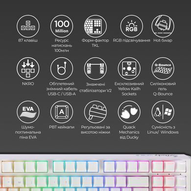 Клавіатура Ducky One 3 TKL Cherry MX Speed Silver RGB UA USB White (DKON2187ST-PUAPXPWWWSC1) [614117]