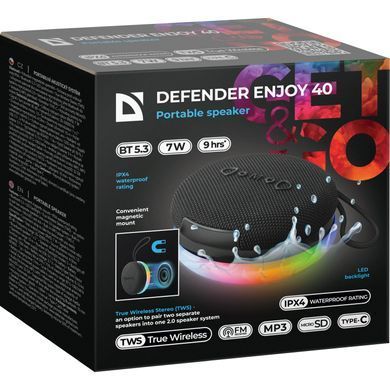 Акустична система 1.0 Defender Enjoy 40 7Вт Magnet/BT/IPX4/FM/TF/TWS (65141) [405283]