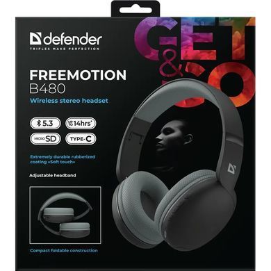 Гарнітура Defender FreeMotion B480 Bluetooth, чорна (63480) [403155]