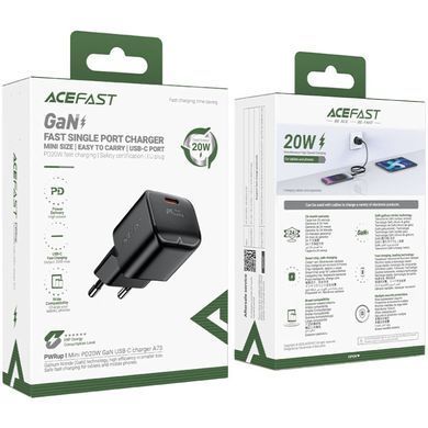 Зарядний пристрій 1xUSB-C 20W Gan A73 mini Fast Charger Black Acefast (6974316282648) [402174]