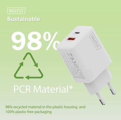 Зарядний пристрій DIGITUS 1хUSB-C, 1хUSB-A, 20W (DA-10300) [113495]