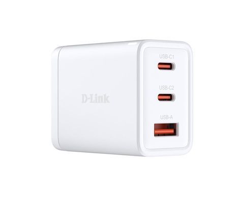 Зарядний пристрій мережевий D-Link 65Вт GaN 2хUSB-С, 1xUSB-A, білий (DCP-651) [111307]
