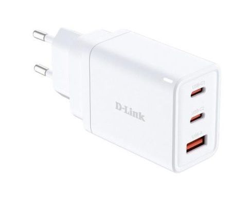 Зарядний пристрій мережевий D-Link 65Вт GaN 2хUSB-С, 1xUSB-A, білий (DCP-651) [111307]