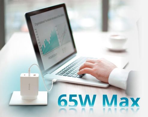 Зарядний пристрій мережевий D-Link 65Вт GaN 2хUSB-С, 1xUSB-A, білий (DCP-651) [111307]