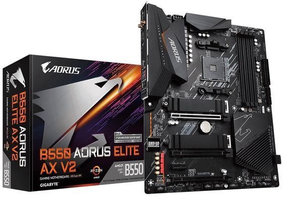 Материнська плата GIGABYTE B550 AORUS ELITE AX V2 sAM4 B550 4xDDR4 M.2 HDMI DP Wi-Fi BT ATX (B550_AORUS_ELITE_AX_V2) [112877]