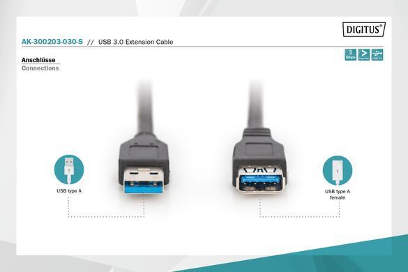 Кабель ASSMANN USB 3.0 (AM/AF) 3.0м, чорний (AK-300203-030-S) [114131]