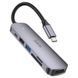 USB-хаб HOCO HB28 Type-C multi-function converter(HDTV+USB3.0+USB2.0+SD+TF+PD) Metal Gray (6931474769336) [805379], фото 1