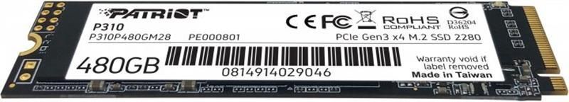 Накопичувач SSD 480GB Patriot P310 M.2 2280 PCIe NVMe 3.0 x4 TLC (P310P480GM28) [608101]