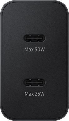 Зарядний пристрій мережевий Samsung 50Вт 2xUSB-С, кабель USB-C > USB-C, 1.8м, чорний (EP-T5020XBEGEU) [108425]