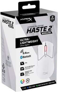 Миша HyperX Pulsefire Haste 2, RGB, USB-A/WL/BT, білий (6N0A9AA) [104048]