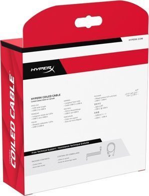 Кабель заряджання/синхронізації HyperX USB-A > USB-C, спіральний, 1.37м, сіро-чорний (6J679AA) [108569]