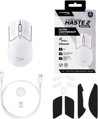 Миша HyperX Pulsefire Haste 2, RGB, USB-A/WL/BT, білий (6N0A9AA) [104048]