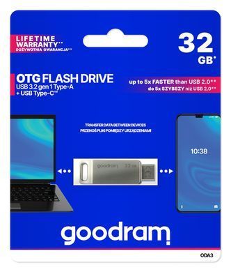 Флеш-накопичувач USB3.2 32GB OTG Type-C Goodram ODA3 Silver (ODA3-0320S0R11) [607260]