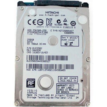 Накопичувач HDD 2.5" SATA 250GB Hitachi (HGST) Travelstar Z5K500 5400rpm 8MB (HTS545025A7E380) гар. 12 мiс. (HTS545025A7E380_) [607998]