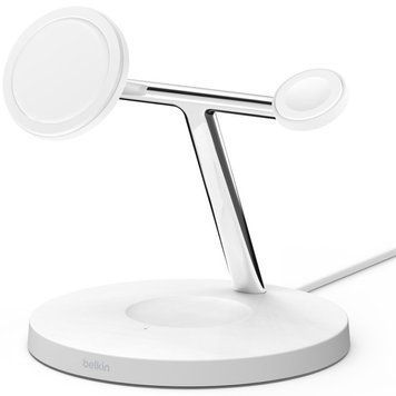 Зарядний пристрій бездротовий Belkin 3в1 MagSafe iPhone/Watch/AirPods Fast charger Pad, білий (WIZ017VFWH) [108370]