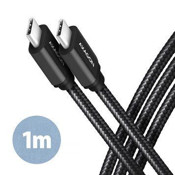 Кабель AXAGON USB-C-USB-C 3.2 Gen 1, 1m, PD 60W, 3A, чорний (BUCM3-CM10AB) [504206]