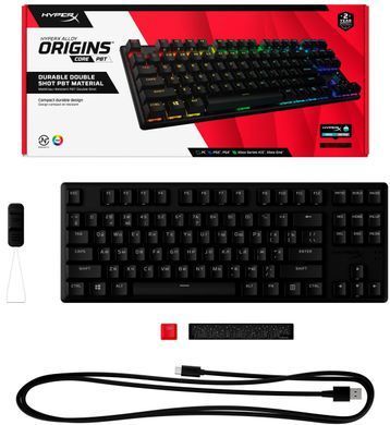 Клавіатура механічна HyperX Alloy Origins Core PBT 87key, AqUK, USB-A, EN/UA, RGB, чорний (639N9AA) [103557]