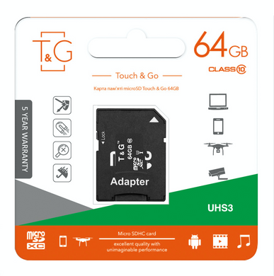 Карта пам`ятi MicroSDXC 64GB UHS-I U3 Class 10 T&G + SD-adapter (TG-64GBSDU3CL10-01) [606952]
