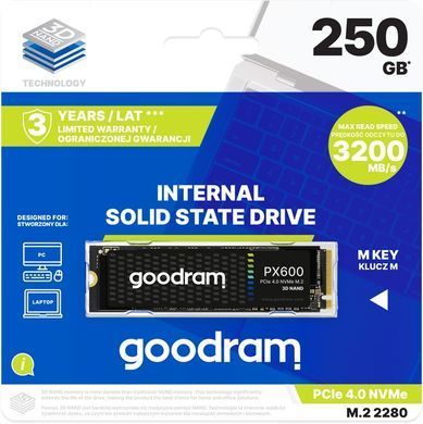 Накопичувач SSD 250GB Goodram PX600 M.2 2280 PCIe 4.0 x4 NVMe 3D NAND (SSDPR-PX600-250-80) [607919]