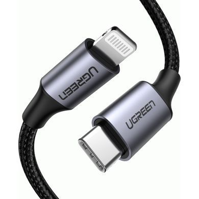 Кабель UGREEN US304 USB-C to Lightning M/M Cable Aluminum Shell Braided 2m (Black) (UGR-60761) [805464]