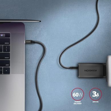 Кабель AXAGON USB-C-USB-C 3.2 Gen 1, 1m, PD 60W, 3A, чорний (BUCM3-CM10AB) [504206]