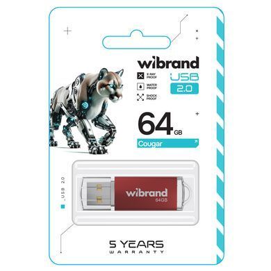 Флеш-накопичувач Wibrand USB 2.0 Cougar 64Gb Red (WI2.0/CU64P1R) [802890]