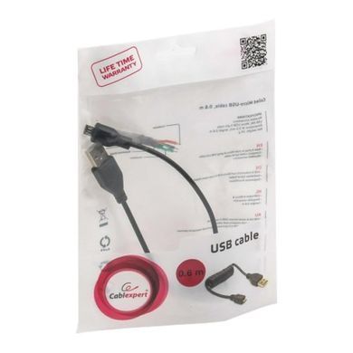 Кабель Cablexpert USB - micro USB V 2.0 (M/M), 0.6 м, спіральний (CC-mUSB2C-AMBM-0.6M) [603582]