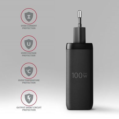 Мережевий зарядний пристрій AXAGON, 3x port (USB + dual USB-C), PD3.0/QC4+/PPS/Apple, 100W, Чорний (ACU-DPQ100) [502988]