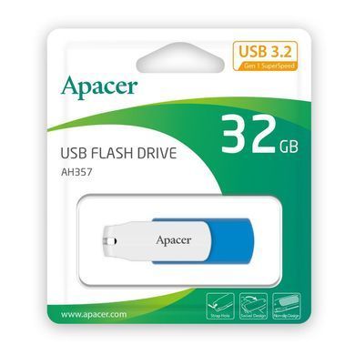 Флеш-накопичувач Apacer USB 3.2 Gen 1 AH357 32GB Blue/White (AP32GAH357U-1) [803106]