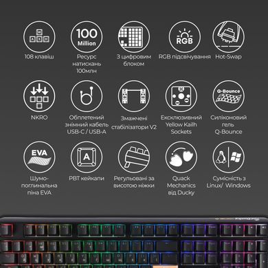 Клавіатура Ducky One 3 TKL Cherry MX Blue RGB UA USB Black (DKON2187ST-CUAPXCLAWSC1) [614118]