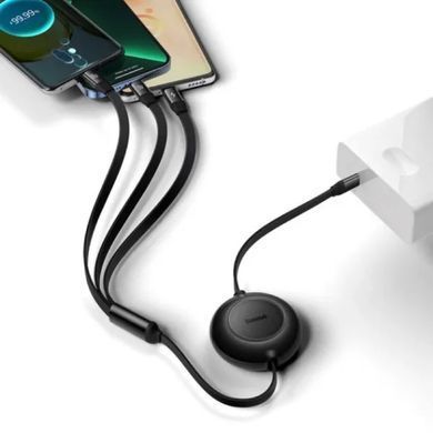 Кабель Baseus Bright Mirror 2 Series Retractable 3-in-1 Fast Charging Data Cable Type-C to M+L+C 100W 1.1m Black (CAMJ010201) [802605]