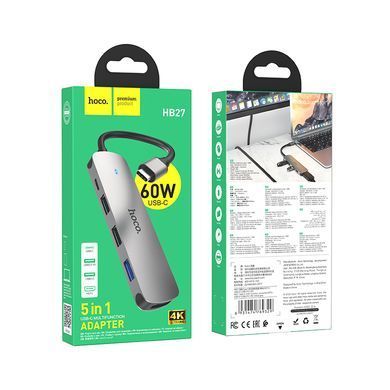 USB-хаб HOCO HB27 Type-C multi-function converter(HDTV+USB3.0+USB2.0*2+PD) Metal Gray (6931474769329) [805380]